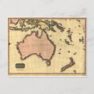 Cartão Postal Mapa da Australásia de 1818 - Austrália, Nova Zelâ