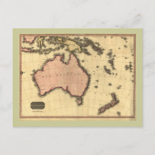 Cartão Postal Mapa da Australásia de 1818 - Austrália, Nova Zelâ