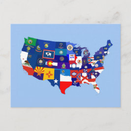 Cartão Postal mapa da bandeira da república dos EUA Estados