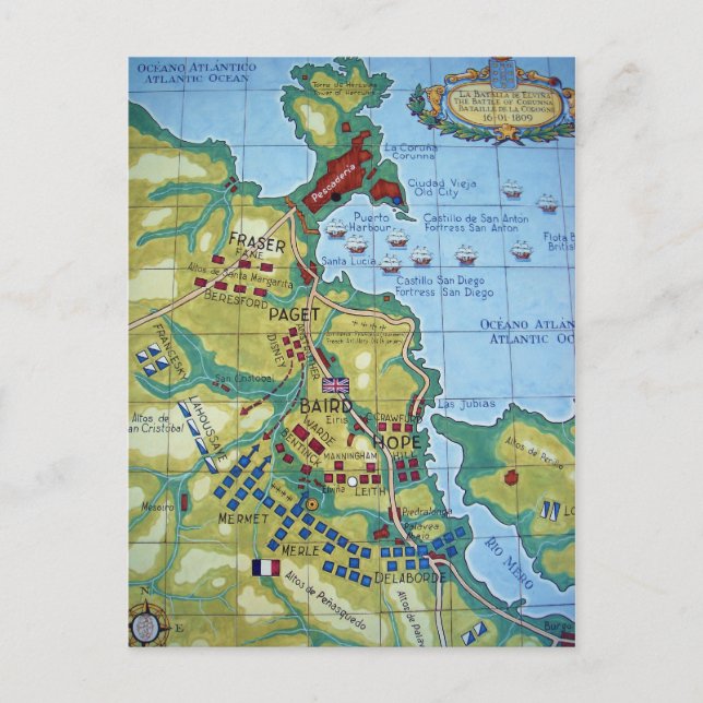 Cartão Postal Mapa da Batalha de Corunna (Frente)