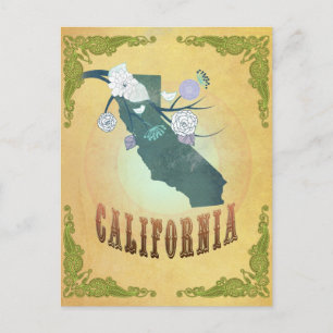 Cartão Postal Mapa da Califórnia com lindas aves