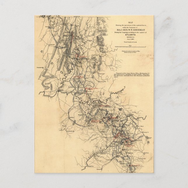 Cartão Postal Mapa da Campanha Atlanta para a Guerra Civil 1º de (Frente)
