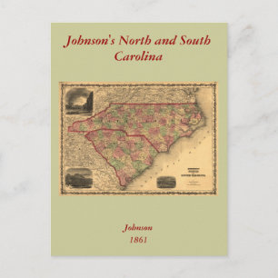 Cartão Postal Mapa da Carolina do Norte e da Carolina do Sul em