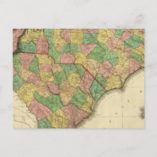 Cartão Postal Mapa da Carolina do Norte e do Sul