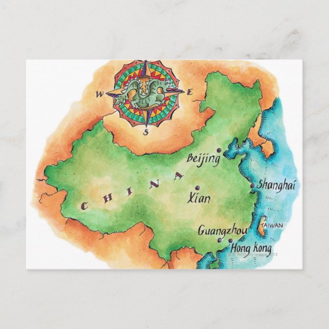 Cartão Postal Mapa da China (Frente)