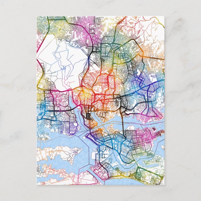 Cartão Postal Mapa da Cidade da Costa do Marfim de Abidjan (Frente)