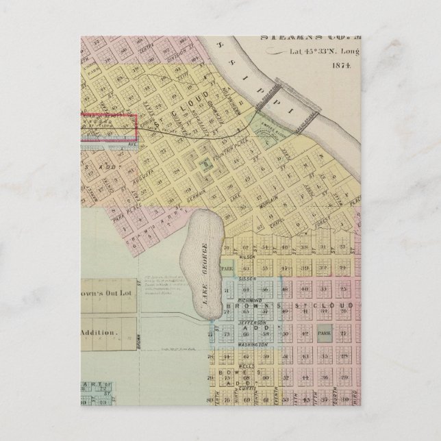 Cartão Postal Mapa da Cidade das Ruas. Nuvem, Minnesota (Frente)