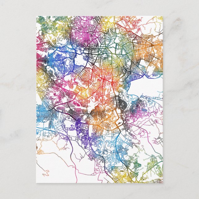 Cartão Postal Mapa da Cidade de Addis Ababa na Etiópia (Frente)