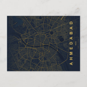 Cartão Postal Mapa da Cidade de Ahmedabad na Índia com Design Mi
