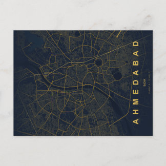 Cartão Postal Mapa da Cidade de Ahmedabad na Índia com Design Mi