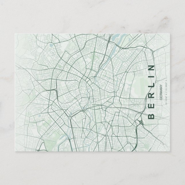 Cartão Postal Mapa da Cidade de Berlim Alemanha Design Minimalis (Frente)