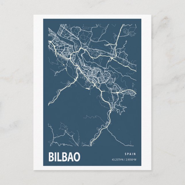 Cartão Postal Mapa da Cidade de Bilbao Espanha Linha Arte Projet (Frente)