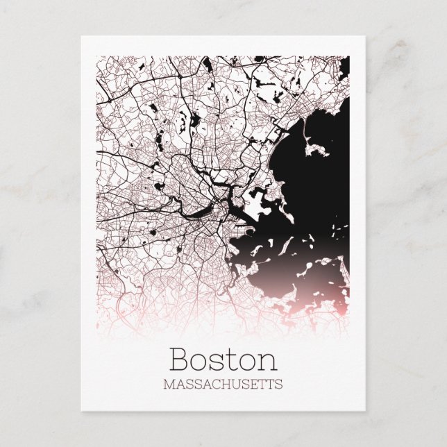 Cartão Postal Mapa da cidade de Boston (Frente)