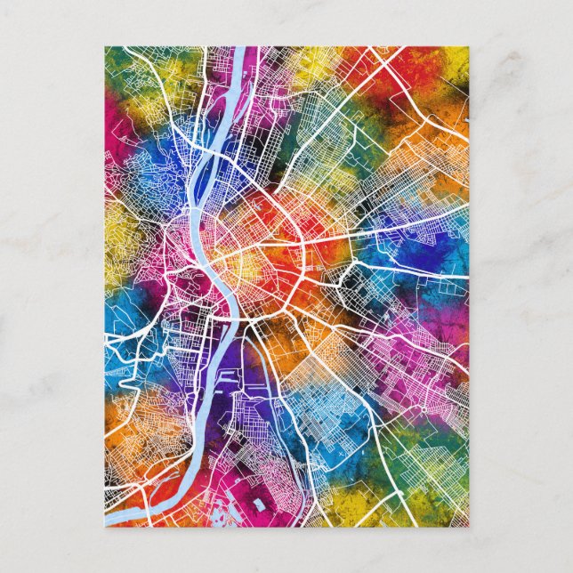 Cartão Postal Mapa da Cidade de Budapeste na Hungria (Frente)