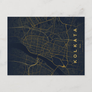 Cartão Postal Mapa da Cidade de Calcutá, Índia, Design Minimalis