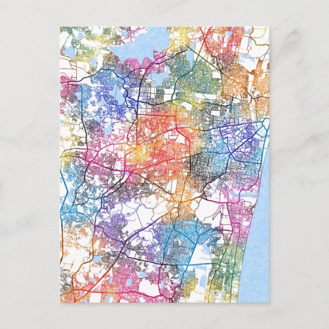 Cartão Postal Mapa da Cidade de Chennai Tamil Nadu (Frente)