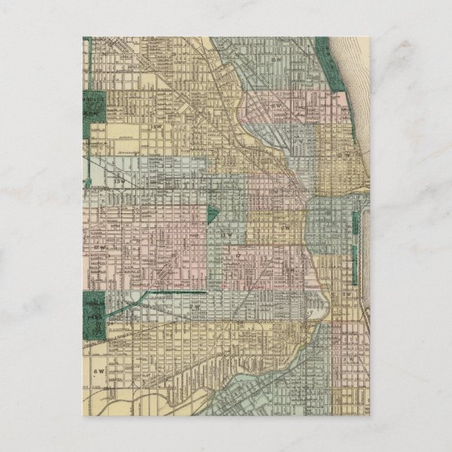 Cartão Postal Mapa da cidade de Chicago (Frente)