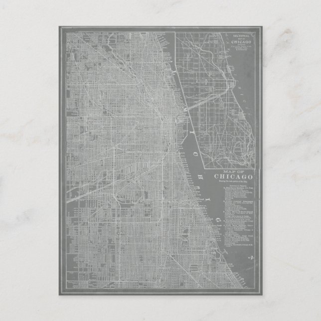 Cartão Postal Mapa da cidade de Chicago (Frente)