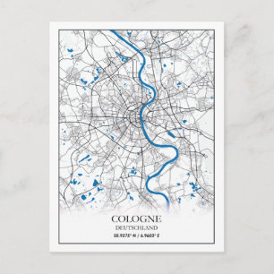 Cartão Postal Mapa da cidade de Colônia Deuschland Viagem Simpl