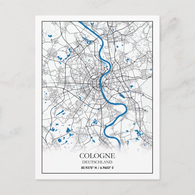 Cartão Postal Mapa da cidade de Colônia Deuschland Viagem Simple (Frente)