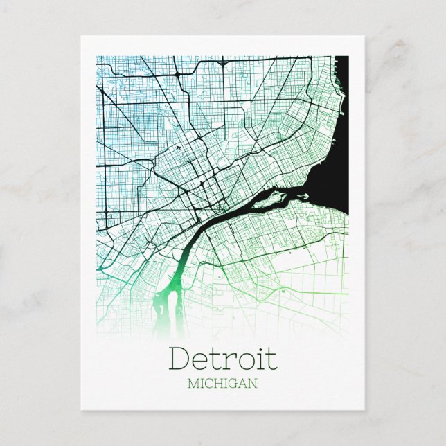 Cartão Postal Mapa da Cidade de Detroit (Frente)