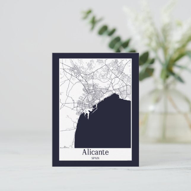 Cartão Postal Mapa da cidade de Espanha Alicante (Em pé/Frente)