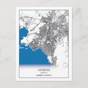 Cartão Postal Mapa da cidade de Grécia de Atenas Mínimo Simples