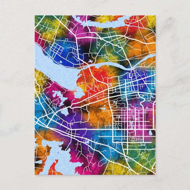 Cartão Postal Mapa da Cidade de Huainan na China (Frente)