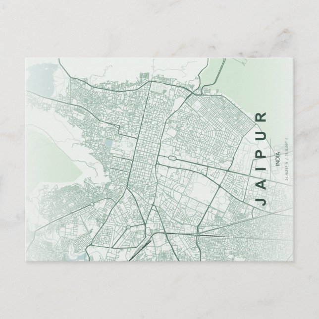 Cartão Postal Mapa da Cidade de Jaipur, Índia, Design Minimalist (Frente)