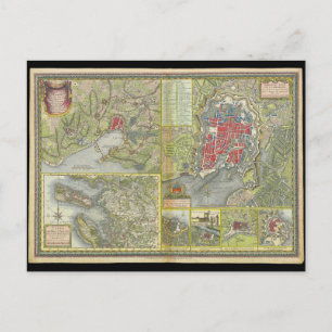 Cartão Postal Mapa da cidade de La Rochelle & Aunis França 1773