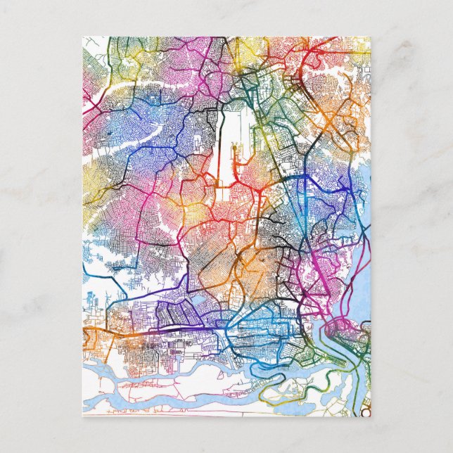 Cartão Postal Mapa da Cidade de Lagos na Nigéria (Frente)