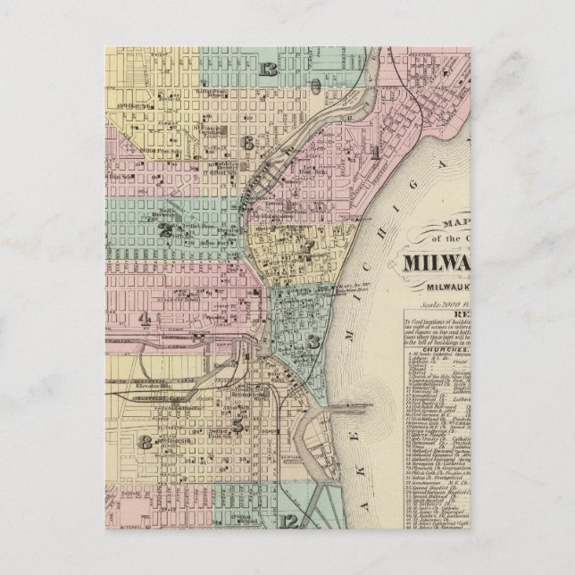Cartão Postal Mapa da cidade de Milwaukee, Milwaukee Co (Frente)