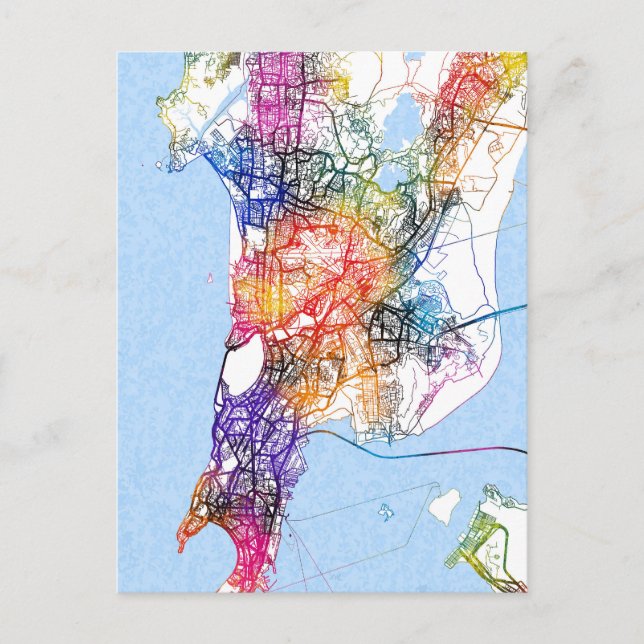 Cartão Postal Mapa da Cidade de Mumbai Maharashtra (Frente)