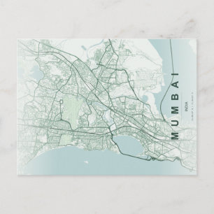 Cartão Postal Mapa da Cidade de Mumbai na Índia com Design Minim