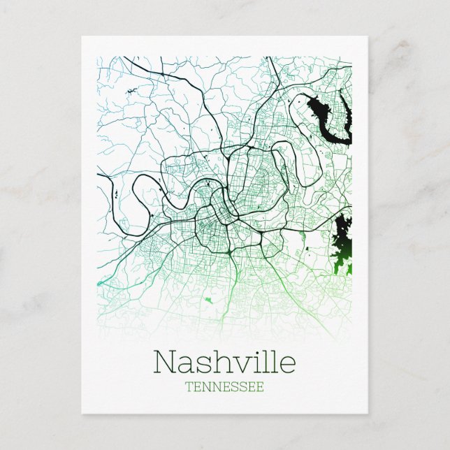 Cartão Postal Mapa da cidade de Nashville (Frente)
