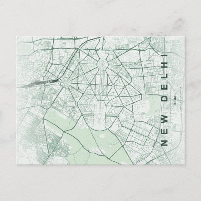 Cartão Postal Mapa da Cidade de Nova Deli Índia Design Minimalis (Frente)