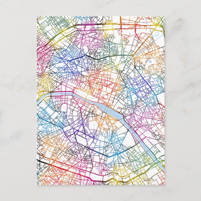 Cartão Postal Mapa da Cidade de Paris França (Frente)