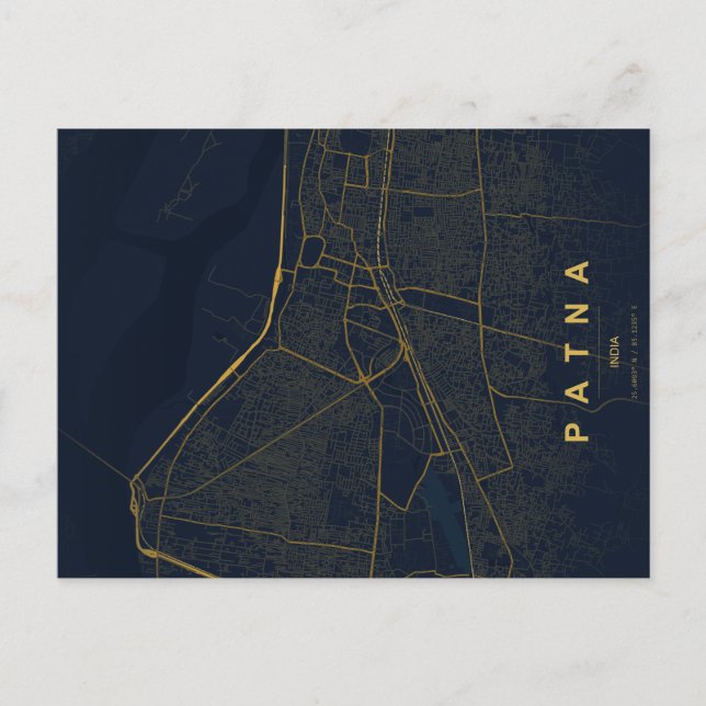 Cartão Postal Mapa da Cidade de Patna na Índia em Design Minimal (Frente)
