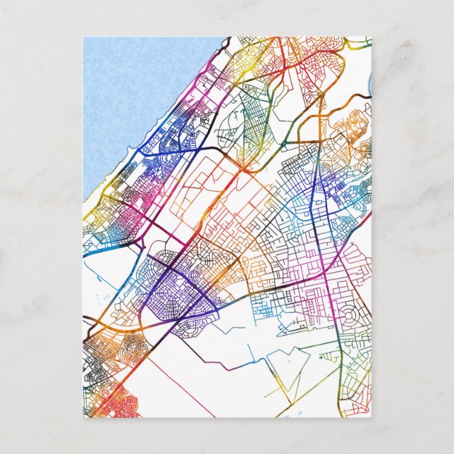 Cartão Postal Mapa da cidade de Rabat em Marrocos (Frente)