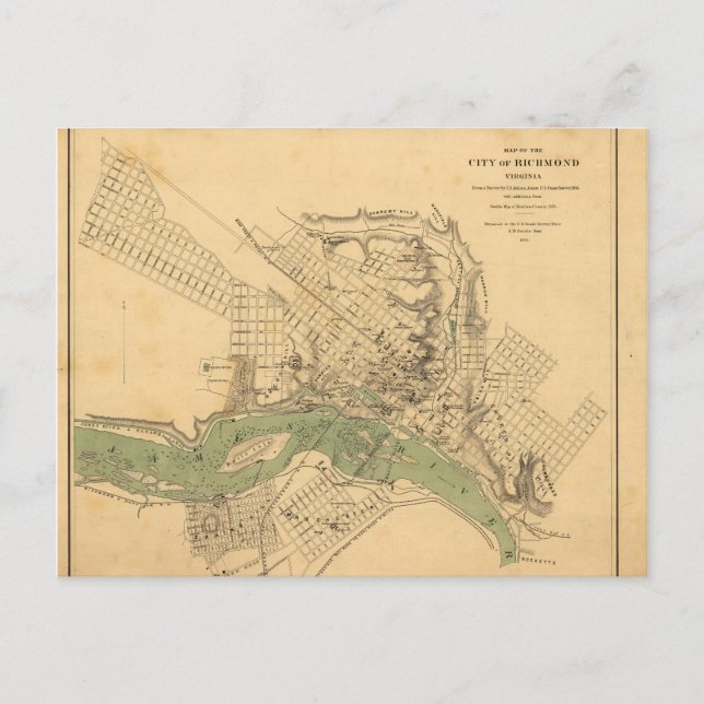Cartão Postal Mapa da cidade de Richmond, Virgínia (1858-1864) (Frente)