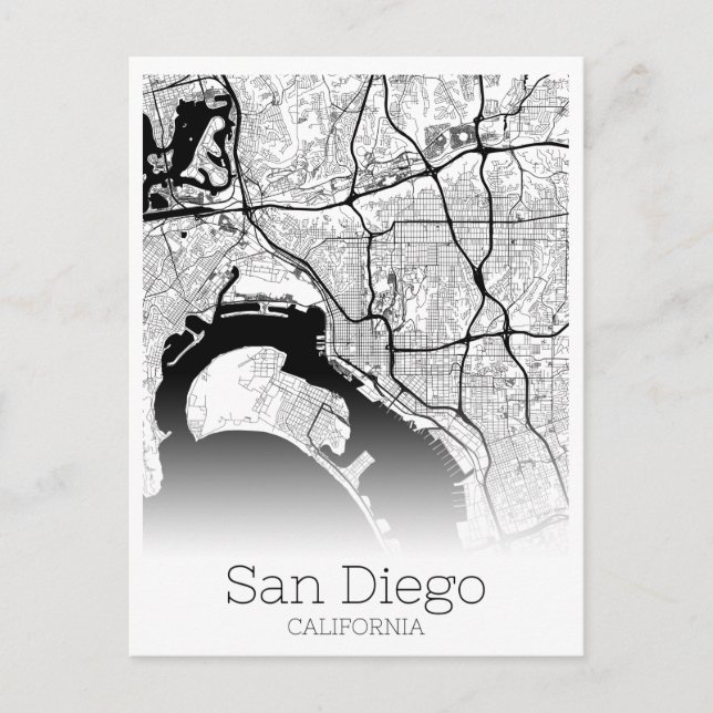 Cartão Postal Mapa da cidade de San Diego moderno (Frente)
