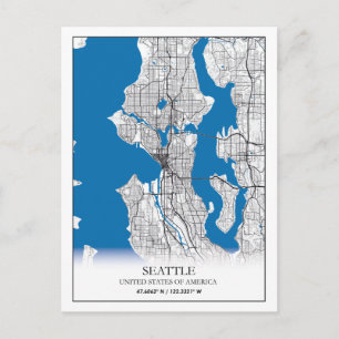 Cartão Postal Mapa da Cidade de Seattle Washington EUA Viagem
