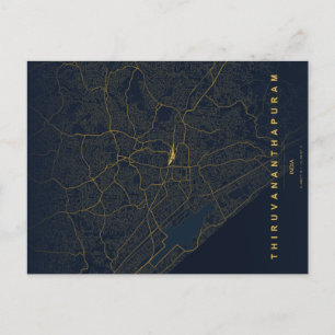 Cartão Postal Mapa da Cidade de Thiruvananthapuram Minimalista P