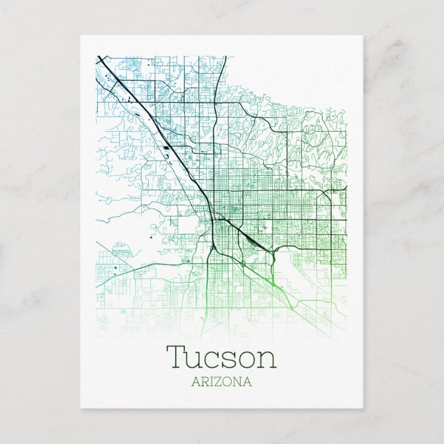 Cartão Postal Mapa da Cidade de Tucson (Frente)