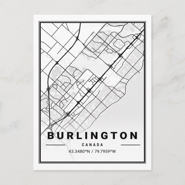 Cartão Postal Mapa da cidade de Viagem do Burlington Ontario Can (Frente)