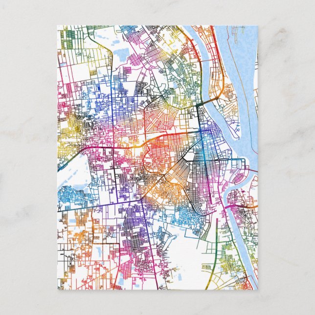Cartão Postal Mapa da Cidade do Camboja em Phnom Penh (Frente)