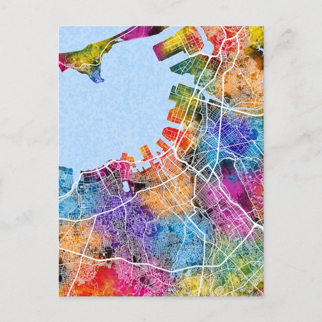 Cartão Postal Mapa da Cidade do Japão de Fukuoka (Frente)