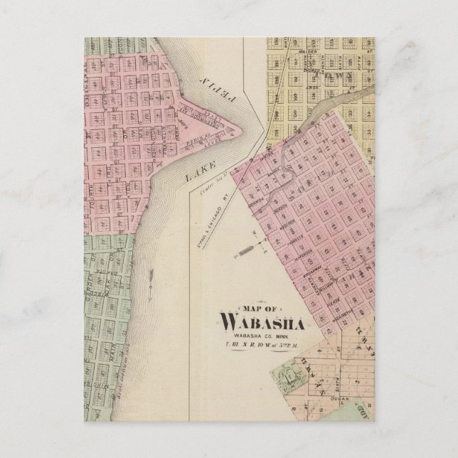 Cartão Postal Mapa da cidade do lago, e mapa de Wabasha, (Frente)