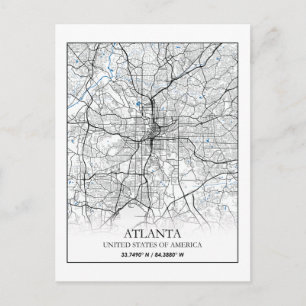 Cartão Postal Mapa da Cidade do Viagem de Atlanta Georgia USA