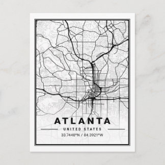 Cartão Postal Mapa da Cidade do Viagem de Atlanta Georgia USA